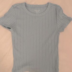 American Eagle NWOT  cropped pointelle-knit hey baby tee medium baby blue